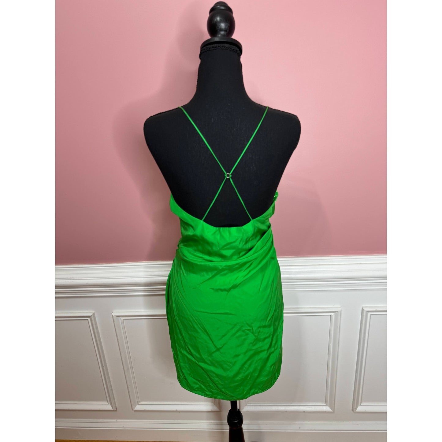 Gauge 81 Shiroi Short Silk Mini Dress in Jungle Green Small Cowl Neck Lined