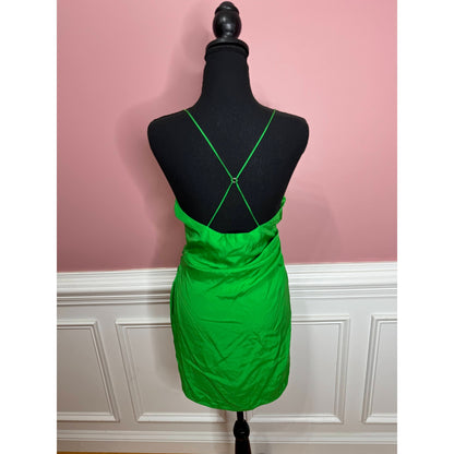 Gauge 81 Shiroi Short Silk Mini Dress in Jungle Green Small Cowl Neck Lined