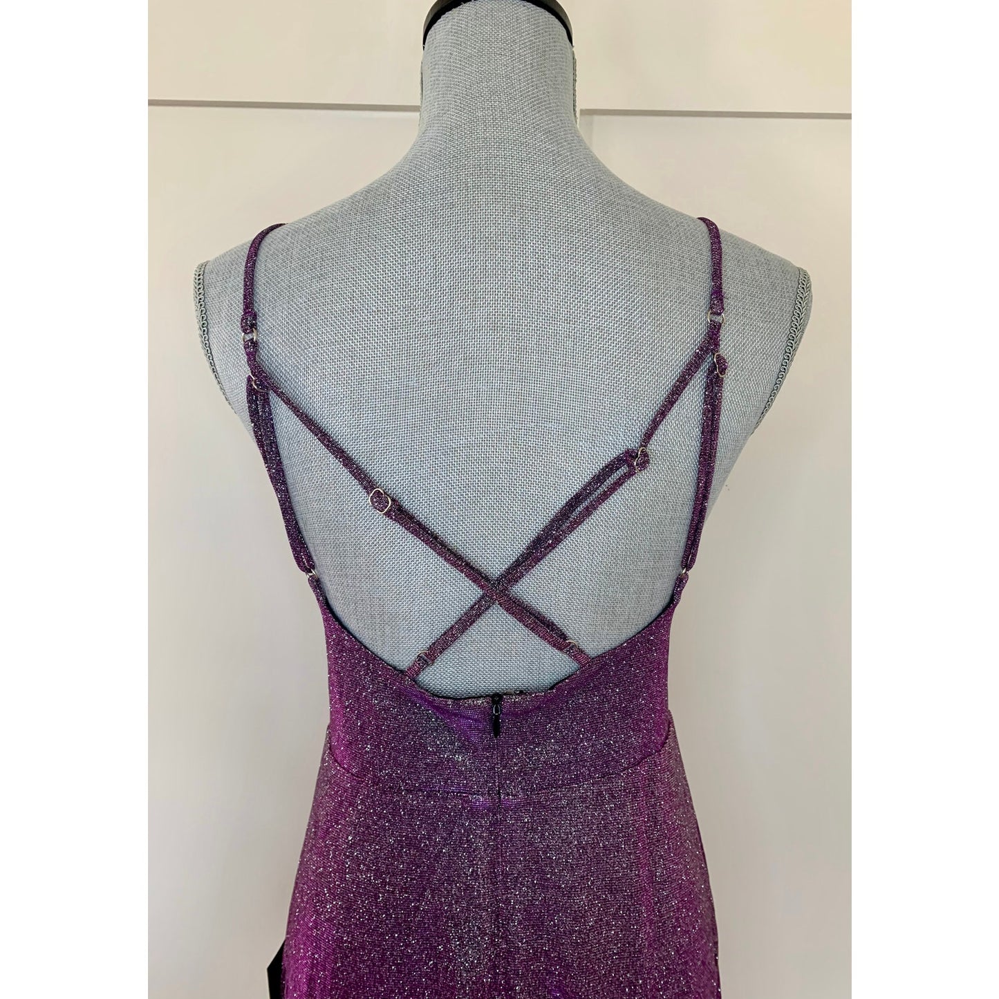 Lulus Glitter Mini Hoco Dress in Purple Metallic Large Spaghetti Strap V-Neck