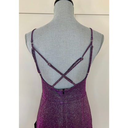 Lulus Glitter Mini Hoco Dress in Purple Metallic Large Spaghetti Strap V-Neck