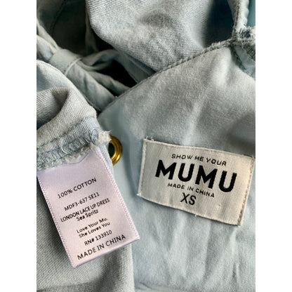 Show Me Your Mumu London Lace Up Dress in Sea Spritz Size XS Mini Denim Cotton