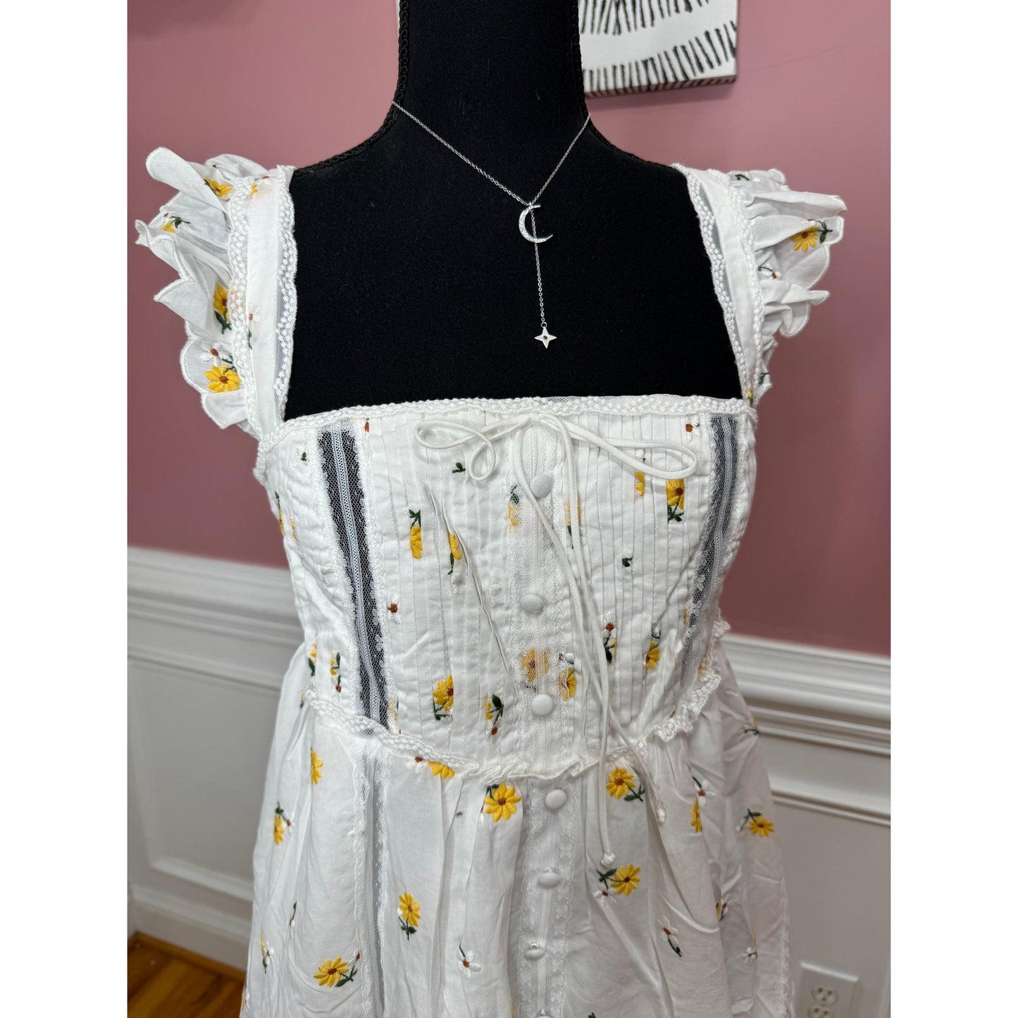 For Love & Lemons Leanne Mini Slip Dress in White Size XL Floral Embroidered