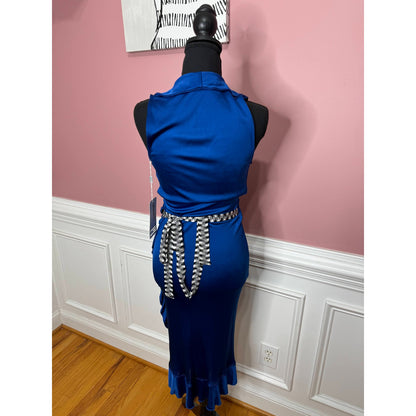Missoni Viscose Wrap Dress in Royal Blue US Size 8 Cowl Neck Ruffle Asymmetric