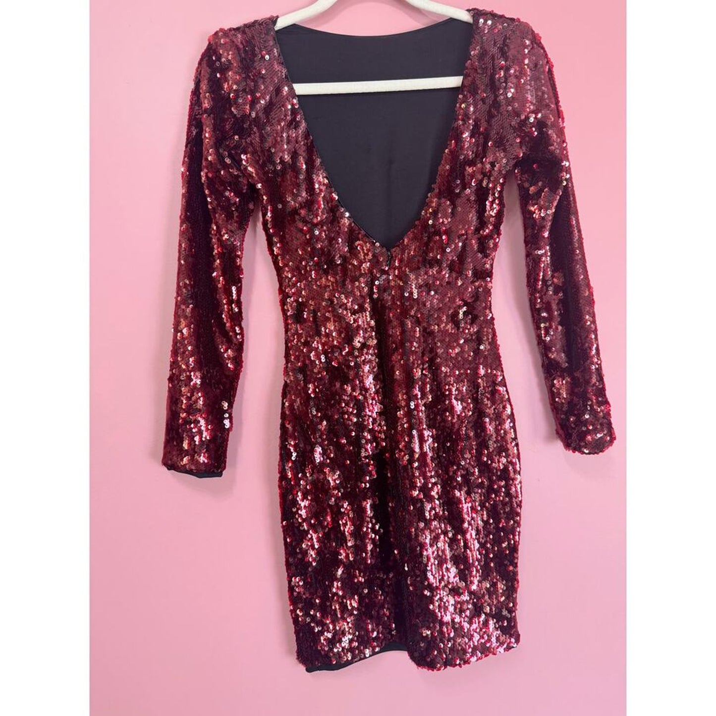 Dress The Population‎ Lola Long Sleeve Red Sequin Mini Dress Size XS