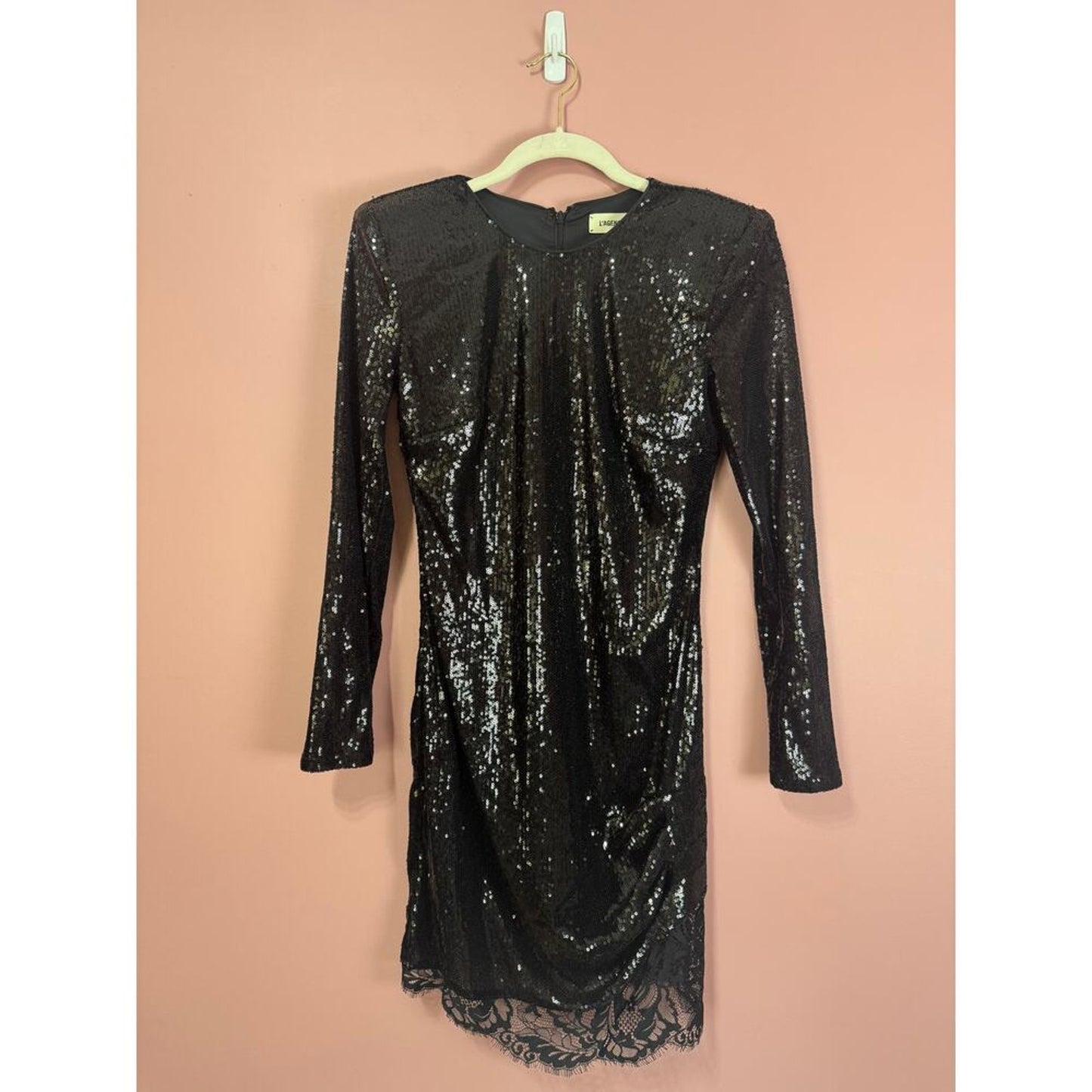 L'Agence Alba Long Sleeve Mini‎ Sequin Dress Black Size 6