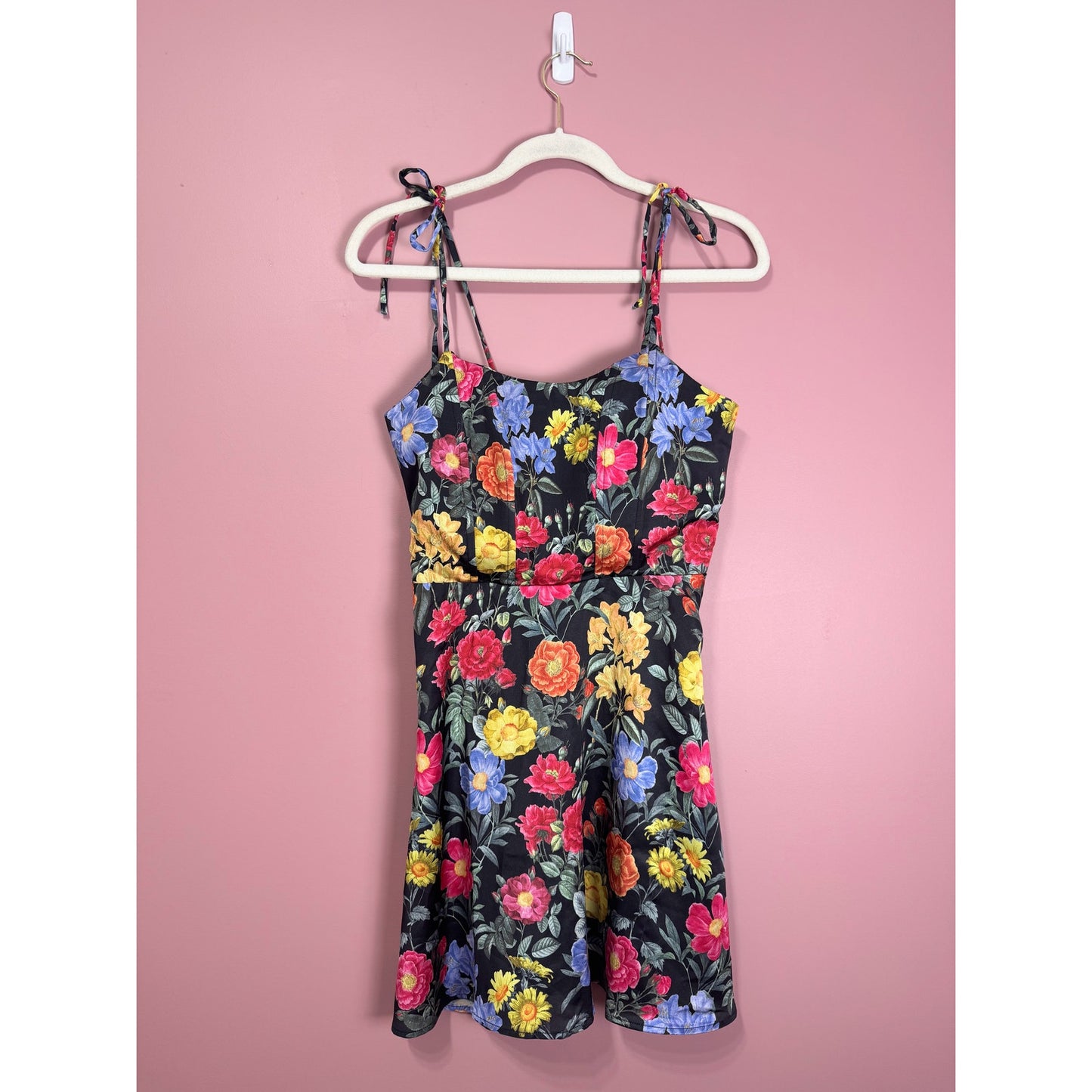 Show Me Your Mumu Juliet Mini Dress Black Floral Print Size Large