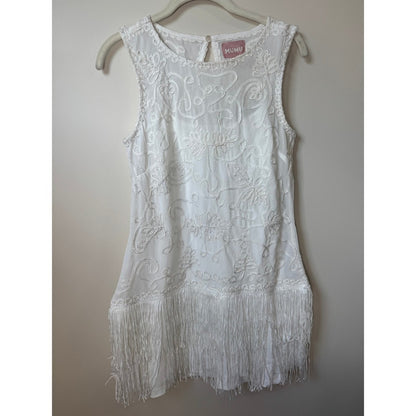 Show Me Your Mumu White Embroidered Fringe Mini Dress Sleeveless Flapper Bridal