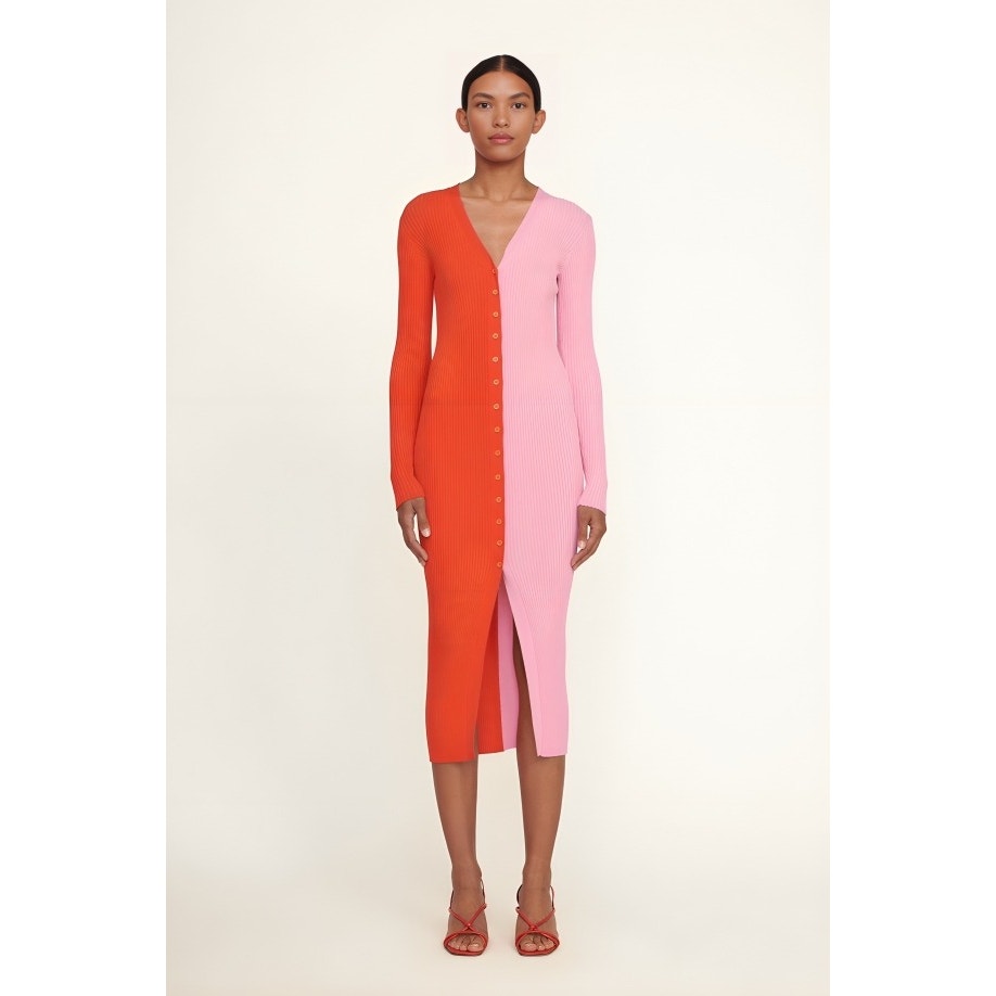 Staud Shoko Sweater Dress in Rosebud Colorblock Large Long Sleeve Ribbed Knit