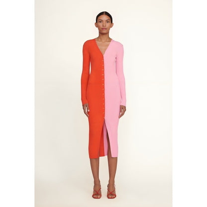Staud Shoko Sweater Dress in Rosebud Colorblock Large Long Sleeve Ribbed Knit