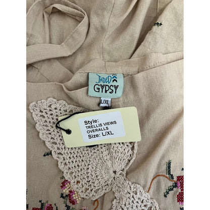 Jaded Gypsy Trellis Views Overalls Cream Floral Embroidered Lace Cropped L XL