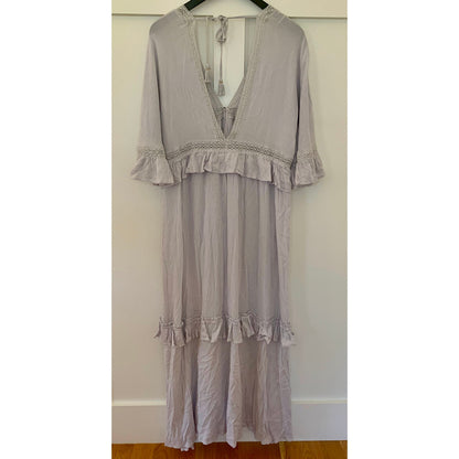 Free People Paradiso Maxi Dress in Pebbles Size XS Short Sleeve Button Front