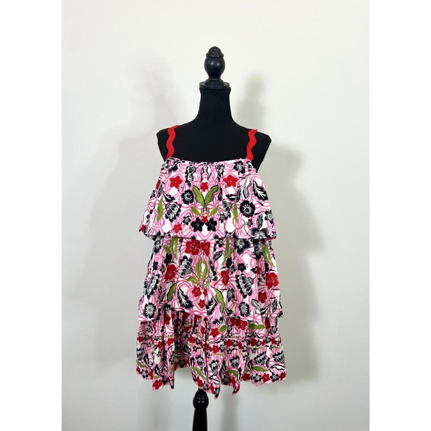 Anthropologie Maeve Tiered Printed Mini Dress‎ in Pink Combo Medium Floral Boho