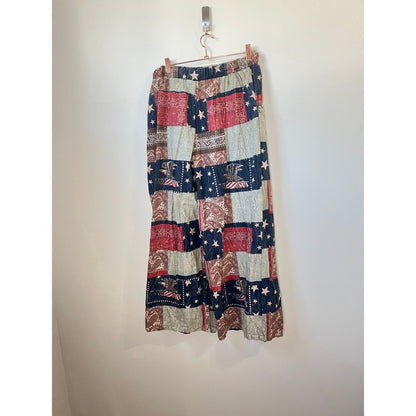 Jadea Gypsy Stars and Stripes Forever Eagle Patchwork Wide Leg Pants S/M