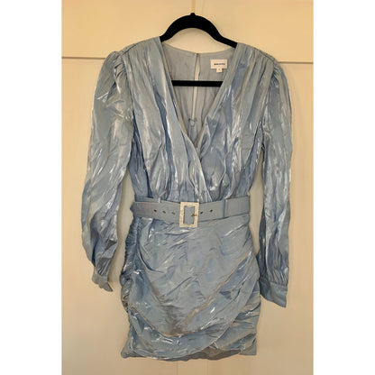 Song of Style Tucker Mini Dress Clearwater Blue Small Belted Long Sleeve Lined