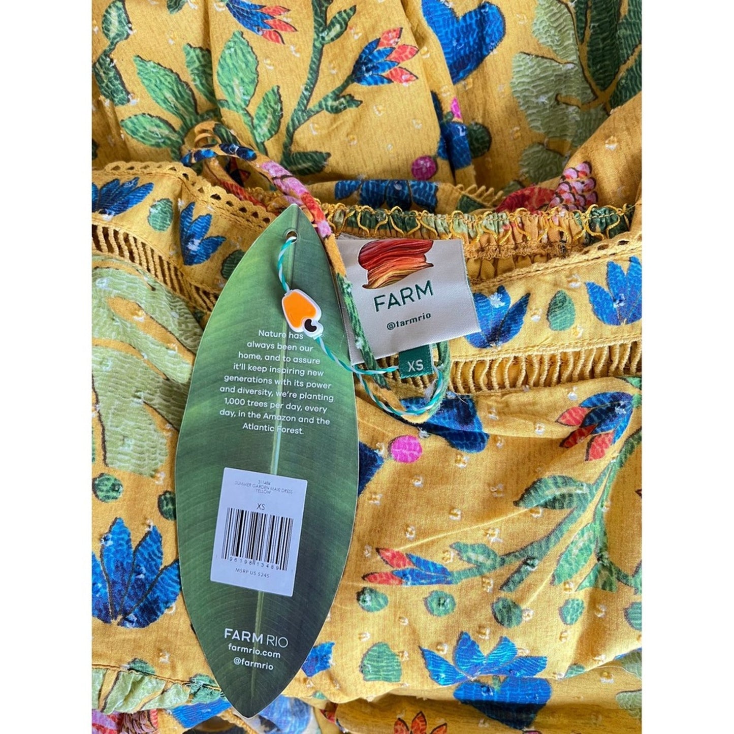 Farm Rio Summer Garden Maxi Dress Yellow Floral Smocked Strappy Size S
