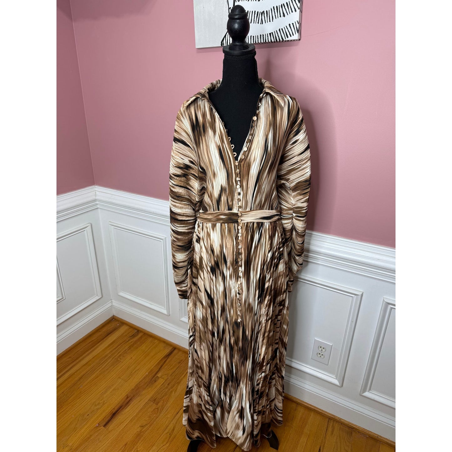 Simkhai Jonathon Thorn Abstract Indiana Midi Dress in Brown Size 8 Long Sleeve