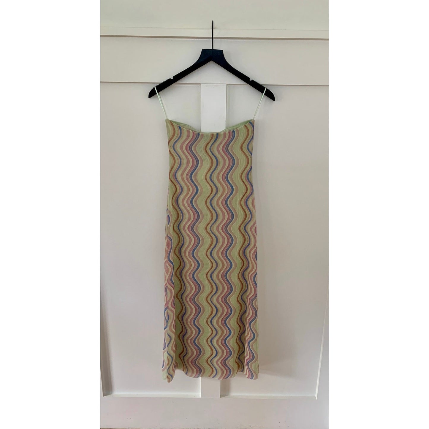 Zara Mini Dress in Multicolor Small Printed Lined Back Slit Stretch Summer Boho