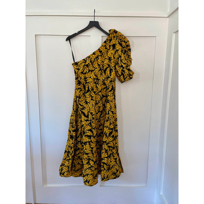 Farm Rio Spotted Bananas One Shoulder Midi Dress Size Small