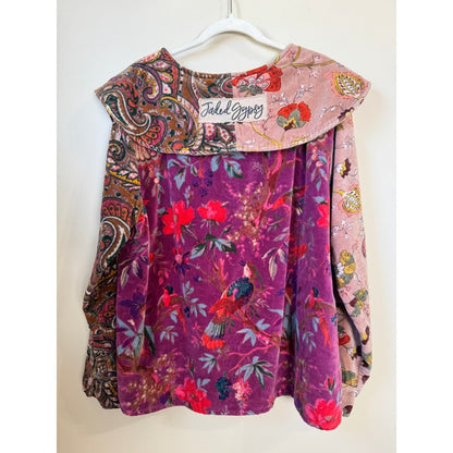 Jaded Gypsy Patchwork Velvet Boho Floral Paisley Bird Print Jacket Top