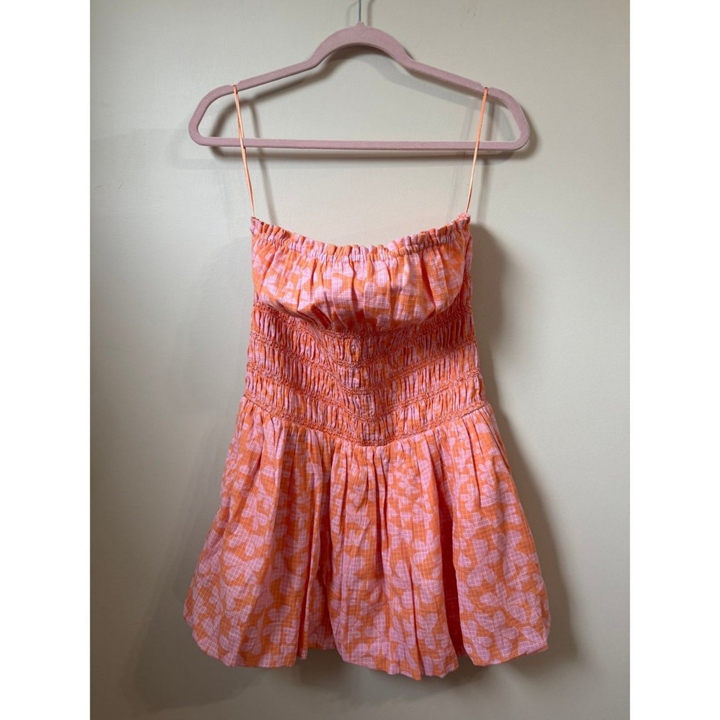 Free People Smocked Tube Top Pink Orange Floral Babydoll Small