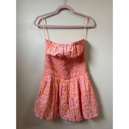 Free People Smocked Tube Top Pink Orange Floral Babydoll Small
