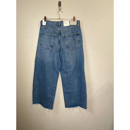 Citizens of Humanity Wide Leg Jeans Distressed Cropped Raw Hem Blue Wash Size 30