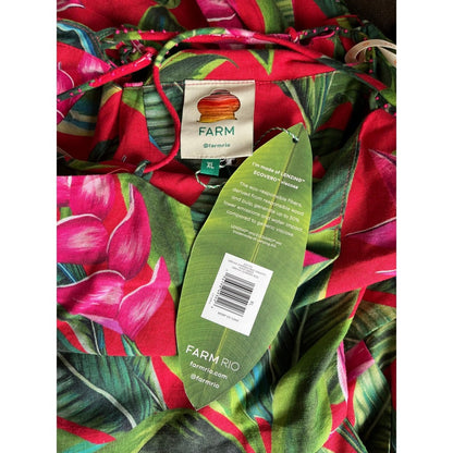 Farm Rio Tropical Maxi Dress Red Green Floral Spaghetti Strap Open Back XL