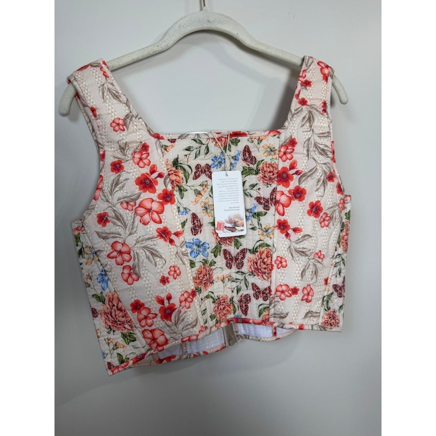 AGUA BENDITA Floral Corset Top Square Neck Sleeveless Zip Up