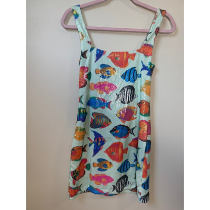 Show Me Your Mumu Tropical Fish Sequin Mini Dress Mint Green XS Square Neck