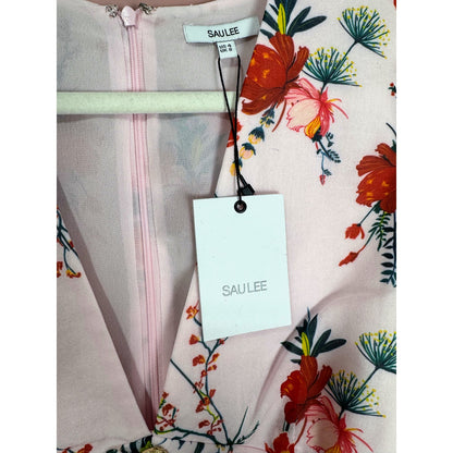 Sau Lee Ciara Floral Pink Ruffle Hi-Low Midi Dress Size 4