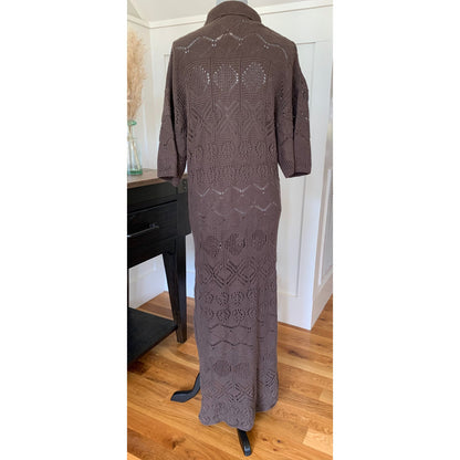 Free People Beach Islamorada Fauxchet Sweater Maxi Dress Brown Medium 3/4 Sleeve