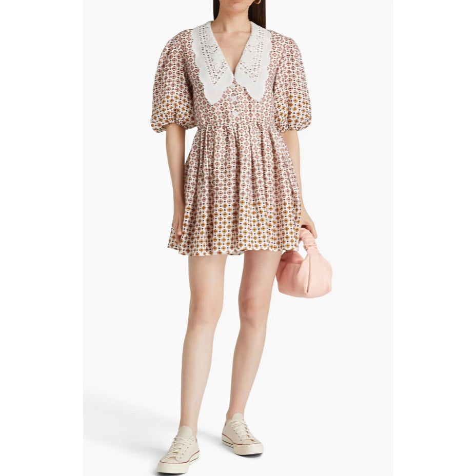 Maje Romelange Geometric Print Linen Mini Dress in Multi Size 42 Short Sleeve