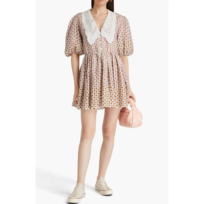 Maje Romelange Geometric Print Linen Mini Dress in Multi Size 42 Short Sleeve