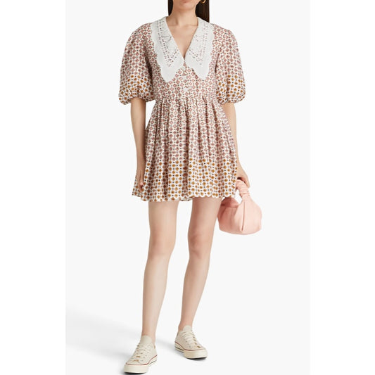 Maje Romelange Geometric Print Linen Mini Dress in Multi Size 42 Short Sleeve