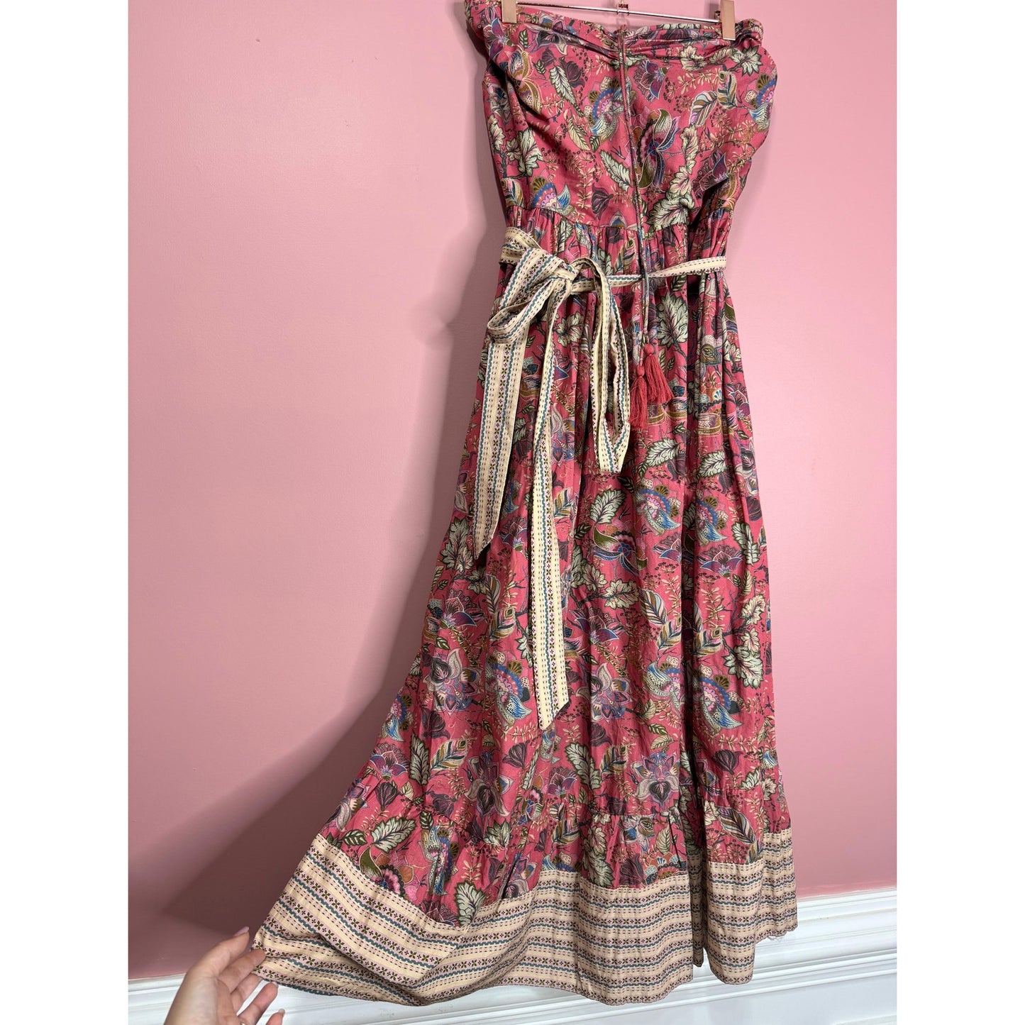 Anthropologie Let Me Be Boho Halter Maxi Dress in Brown Motif Size XL Floral
