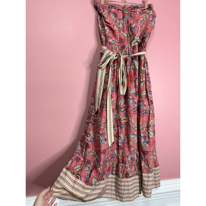 Anthropologie Let Me Be Boho Halter Maxi Dress in Brown Motif Size XL Floral