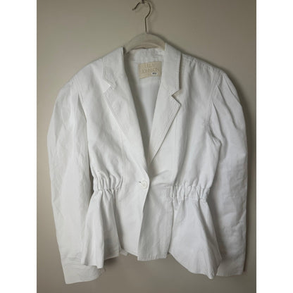 Ulla Johnson White Cotton Linen Puff Sleeve Peplum Blazer Jacket Size S