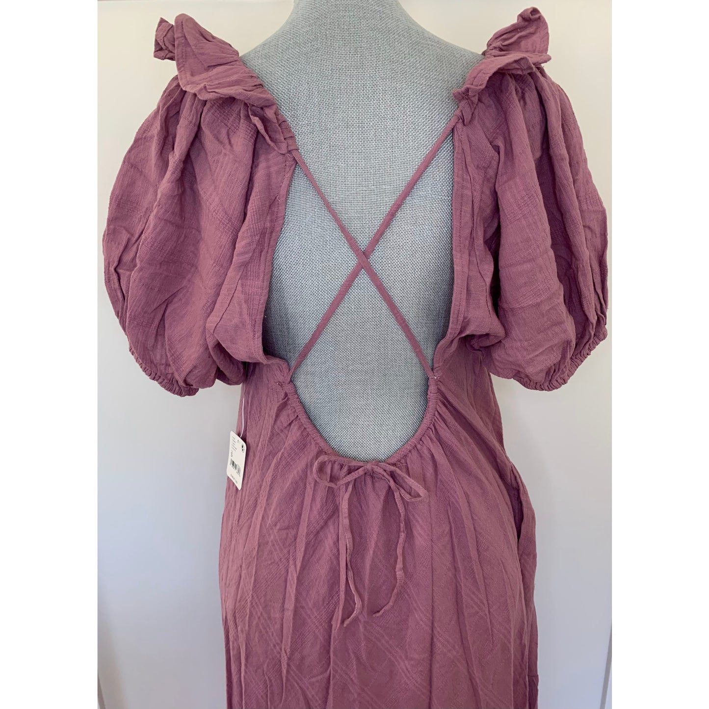 Free People Kaylyn Midi Dress in Mauve Small Short Sleeve Lace Up Tie Back Lined