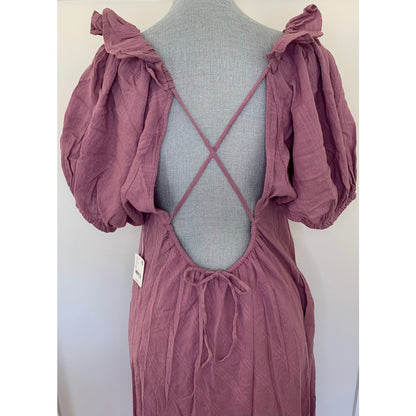 Free People Kaylyn Midi Dress in Mauve Small Short Sleeve Lace Up Tie Back Lined