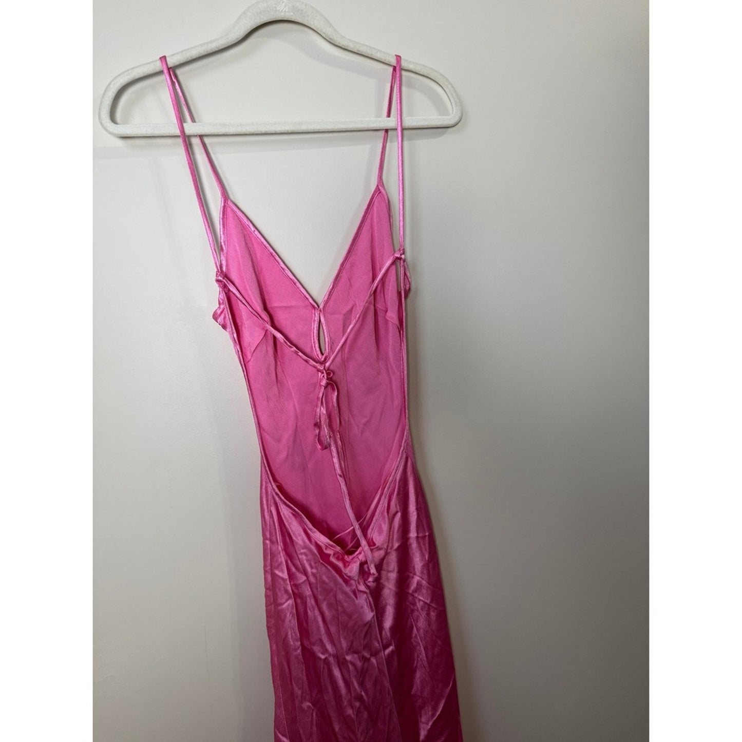 Bec + Bridge Pink Satin Maxi Dress V-Neck Open Back Formal Gown NEW