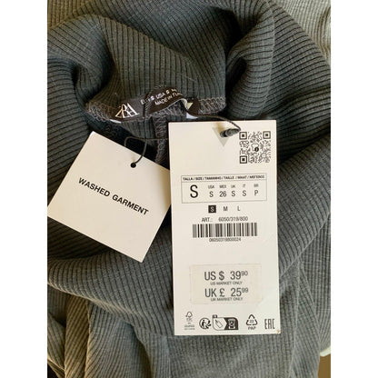 Zara Bootcut Legging Gray Small Ribbed Knit Pull On Foldover Waist Fitness Gym