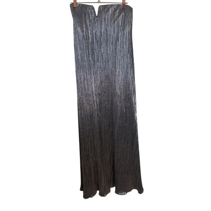 Show Me Your Mumu  Metallic Pleated Strapless Maxi Dress Large V-Notch Gown