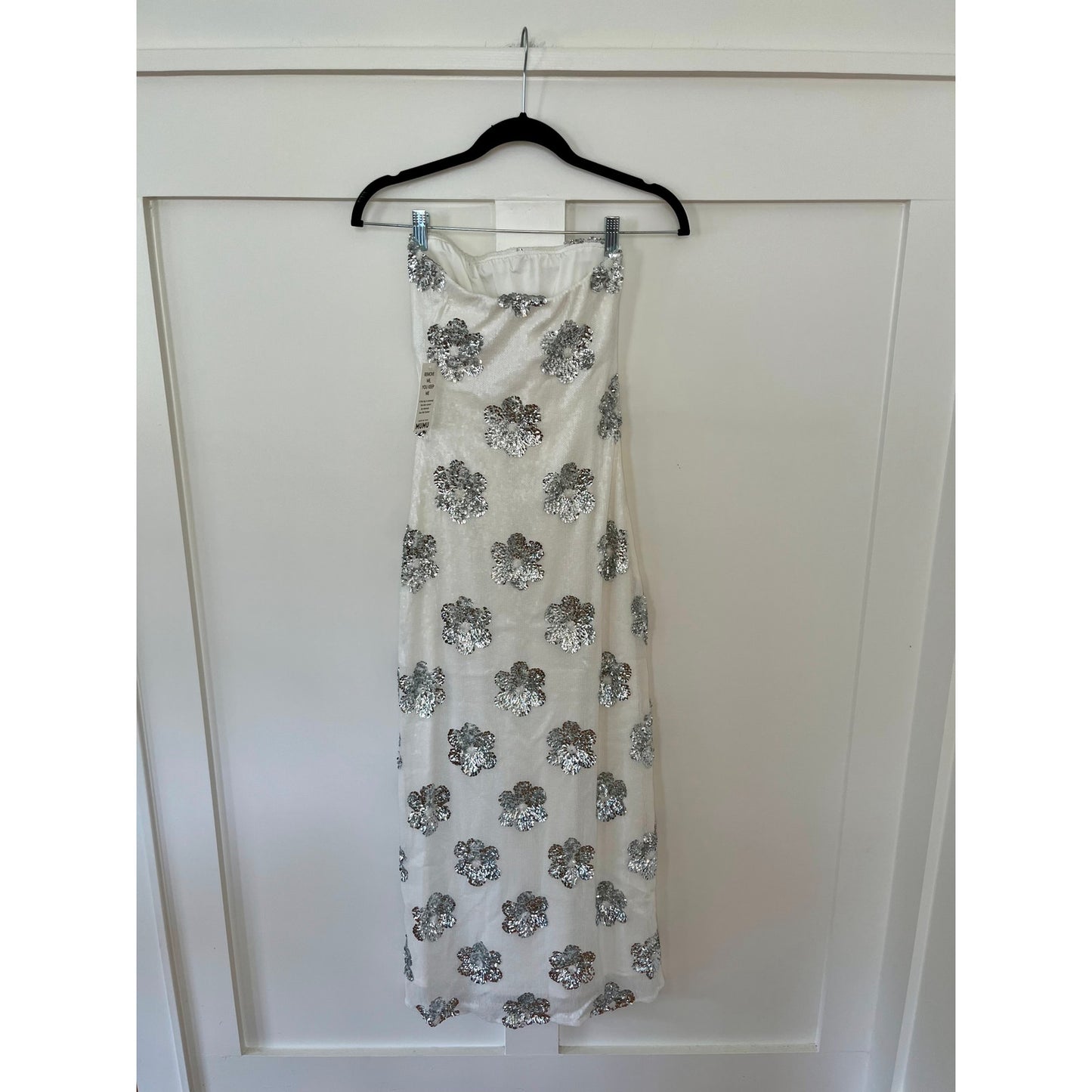 NEW NWT Show Me Your Mumu Taylor Tube Midi Dress White Silver Size XS