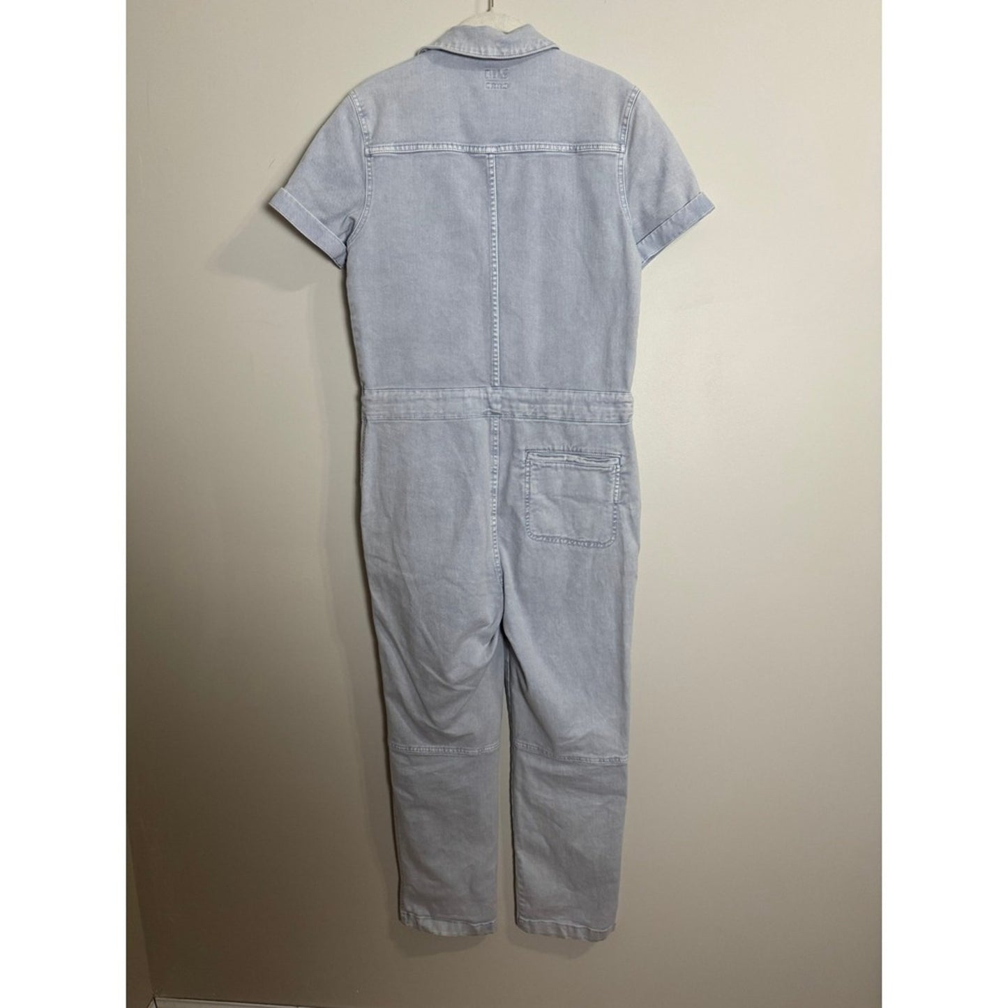 Faherty Brand Organic Cotton Denim Short Sleeve Utility Jumpsuit Light Wash XS