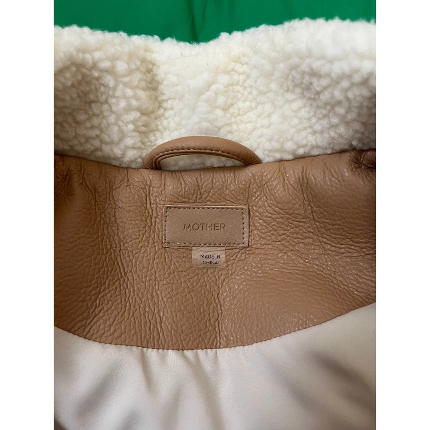 MOTHER The Ol West Puffer Vest Bright Green Tan Sherpa Collar XL
