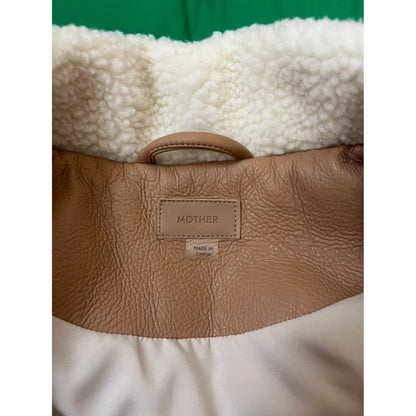 MOTHER The Ol West Puffer Vest Bright Green Tan Sherpa Collar XL