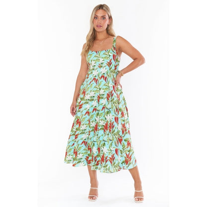 Show Me Your Mumu Prim Dress Midi Spicy Peppers Medium Floral Sleeveless Lined