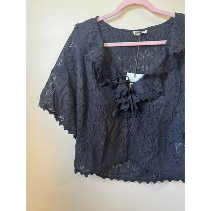 Spell & The Gypsy Collective Black Lace Ruffle Tie Front Blouse Top NWT