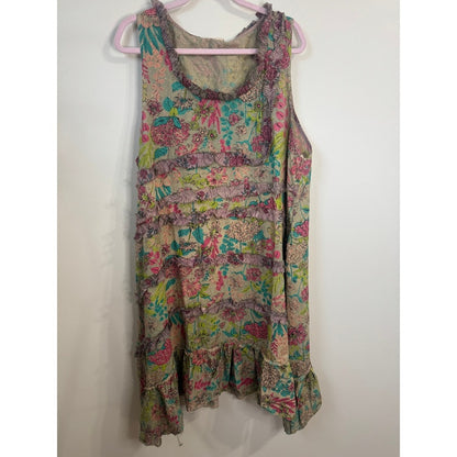 Jaded Gypsy Floral Eyelet Ruffle Tunic Dress Sleeveless Boho Shabby  Lagenlook