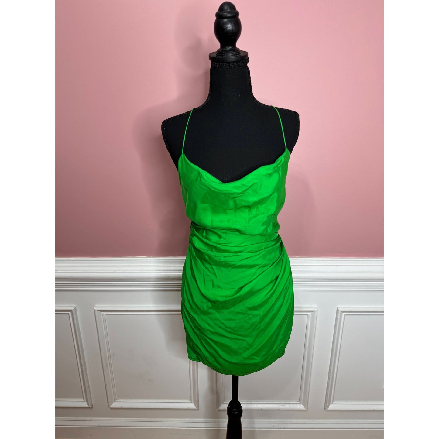 Gauge 81 Shiroi Short Silk Mini Dress in Jungle Green Small Cowl Neck Lined